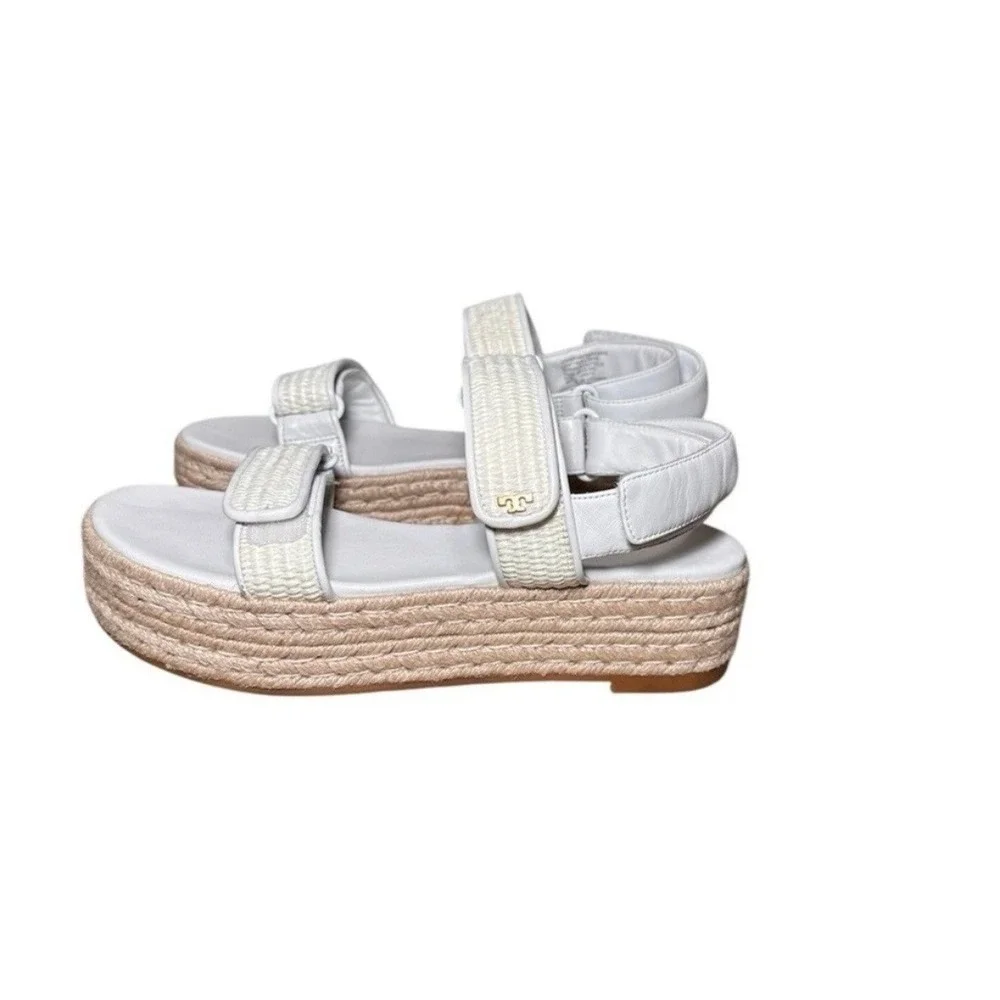 Tory Burch White Leather Kira Platform Sandals Size 8.5